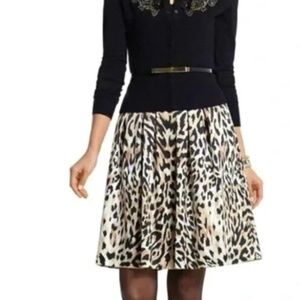 WHBM Pleated Leopard Print Sateen Skirt sz 10 in brown multi